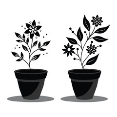 Decorative Floral Potted Plants Silhouette