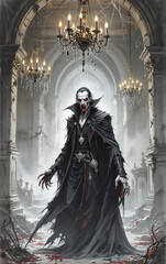 fantasy vampire monster mystical creature illustration dark horror realistic depiction night creature immortal being blood draining nocturnal legend gothic art fantasy hero design