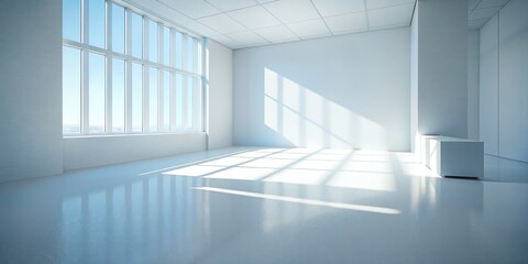 Fototapeta premium Urban Exploration Photography: White Room Interior, Shadowy Windows, Presentation Space