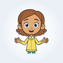 a character illustration of a girl with open arms and wearing a yellow shirt