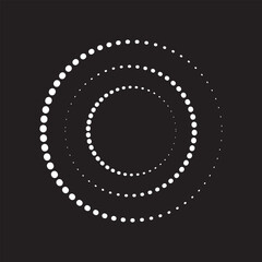 Dotted circles pattern. Abstract half tone graphic. Circular textured round spiral frame. 