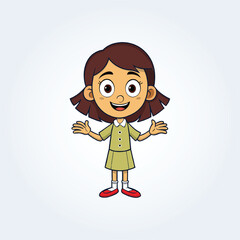 a character illustration of a girl with open arms and open eyes 