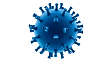 Blue coronavirus covid microscopic virus infection pandemic healthcare disease pathogen cell science research 3d isolated on transparent background
