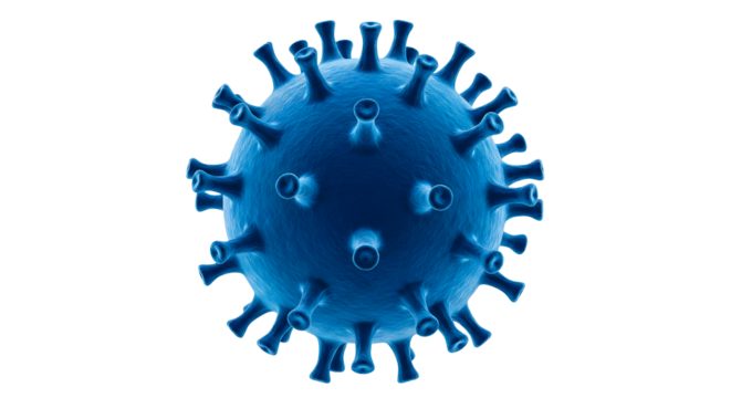 Blue coronavirus covid microscopic virus infection pandemic healthcare disease pathogen cell science research 3d isolated on transparent background