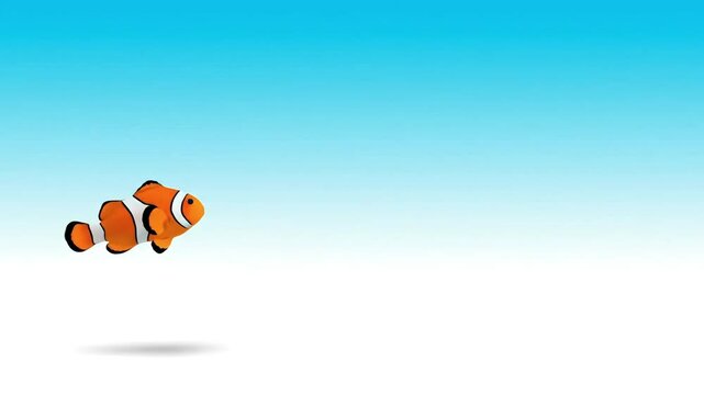 Bright orange clownfish swimming in a minimalist blue and white underwater scene a beautiful marine animal illustration perfect for children and nature themes