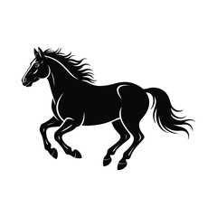 Obraz premium Black horse running silhouette isolated on white background