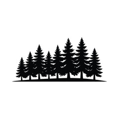 Obraz premium Silhouette of a pine forest isolated on white background