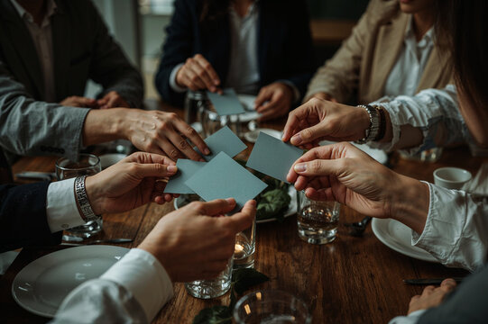 Business Team Brainstorming Ideas with Creative Note Passing during Meeting, Corporate professionals collaborating in a brainstorming session while writing notes