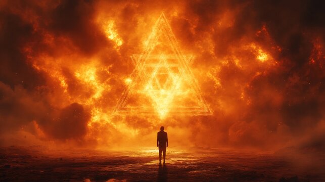 Temporal grid fracture, ancient geometry inscribed in rotating prisms of pure energy, wrapped in quantum fog