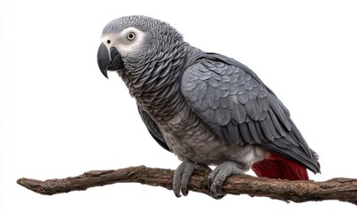 Obraz premium Grey parrot perched on a branch