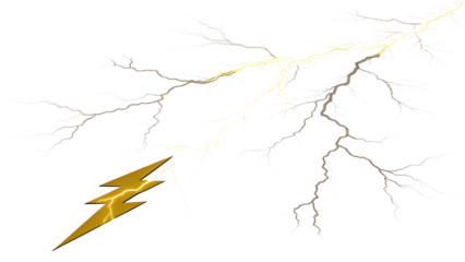 Lightning strike and thunder with clipart isolated on white background PNG. AI GENERATED.