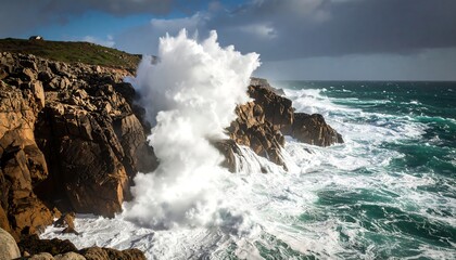 Fototapeta premium Powerful waves crash against rocky cliffs (2)