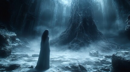 Towering spires grown from alien alloys, post human ruins entwined with biomechanical vines, soft ambient glow
