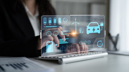 Charging dashboard for electric vehicles with battery status, energy usage, renewable integration,...