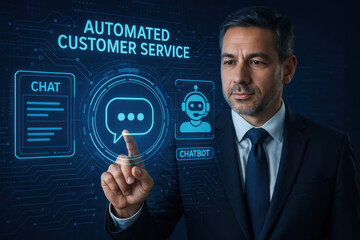 Business man with touch screen photo