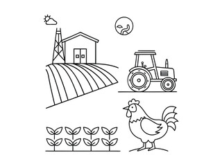 Naklejka premium Farm and Agriculture Village - Set of Thin Line Vector Icons