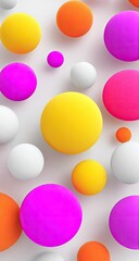 Vibrant, colorful, 3D spheres in various shades of orange, yellow, pink, purple, and white