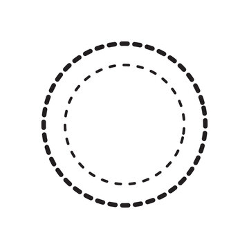 Dashed circle shape isolated on white background. Basic geometric round figure with dashed line. Cut here pictogram. Vector outline illustration.