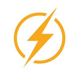 A blue circular button with a glossy white lightning bolt and arrow icon vector illustration