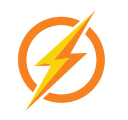 A blue vector lightning bolt icon symbol with an arrow for business design