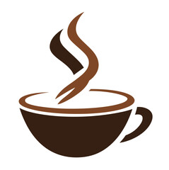 A simple brown coffee cup vector with a wisp of steam, perfect for a cafe logo or a hot beverage icon