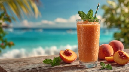 Obraz premium Peach Smoothie on Tropical Beach