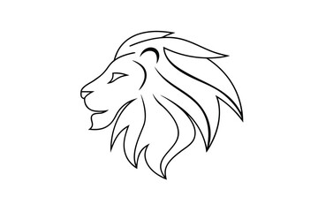 Line art lion head with flowing mane on profile outline