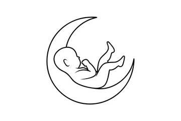 Obraz premium Outline baby sleeping in crescent moon on infant child