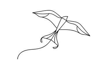 Fototapeta premium Single line drawing a bird shaped kite with a flowing tail flying string
