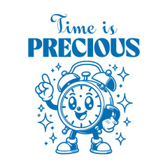 Time is Precious : An vintage blue clock with a smiling face, illustrating the value of every moment.