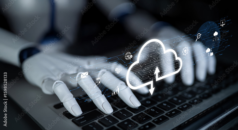 Poster ai artificial intelligence optimizes cloud infrastructure with virtual assistants and intelligent au