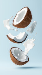 A clean and minimalist wallpaper design featuring a pattern of halved coconuts, showcasing their white flesh and brown husk, set against a simple background.