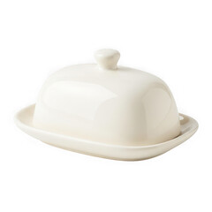 Fototapeta premium Classic white ceramic butter dish with lid and tray isolated on transparent background