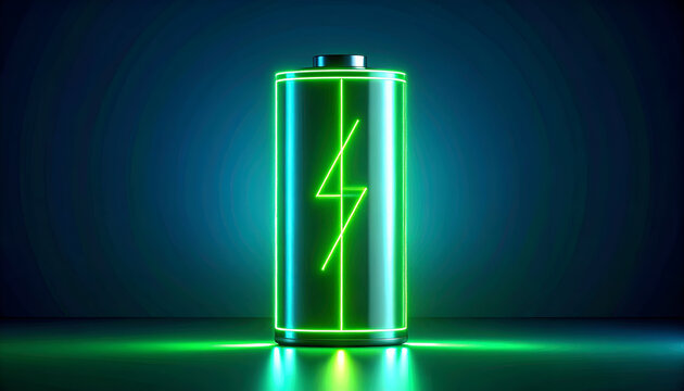 Green Neon Battery Power Energy.