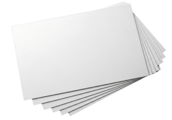 Stack of blank white business cards fanned out for a mockup. Isolated on transparent background, png