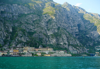 View to the Nord west shore of the Garda Lake, Limone sul Garda village