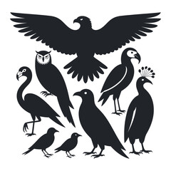 A Symphony of Birds A Collection Featuring Eagles Owls Flamingos and More Showcasing the Beauty and Diversity of Avian Life in Flight and Stillness Silhouette Art