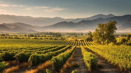 Fototapeta premium Vast Vineyard Landscape at Sunset