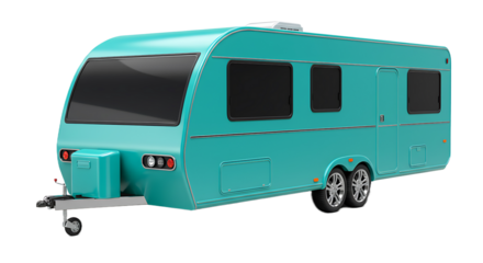 Teal Caravan Flat Art Isolated on White Background