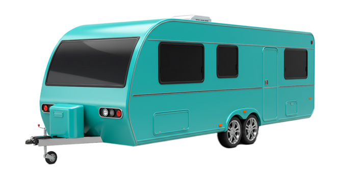 Teal Caravan Flat Art Isolated on White Background