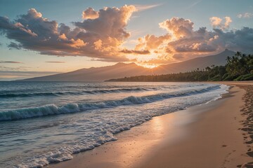 Obraz premium Serene Maui Beach Sunset Captivating Landscape of Beauty and Tranquility
