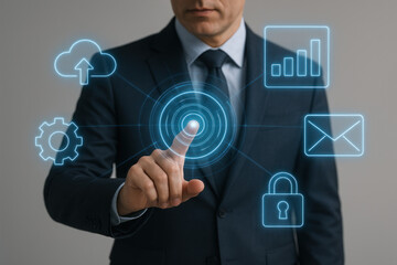 Businessman touching digital interface illustration