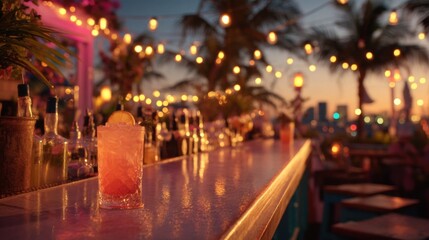 Pink Cocktail at Sunset Beach Bar