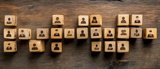 Teamwork, Collaboration, and Human Resource Management Concept. Wooden Blocks Representing Employees and Business Strategy