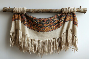 Arts and crafts. Fabric wall hanging on a white background. Boho-chic style.