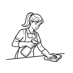 Woman cleaning a surface with a spray bottle and cloth