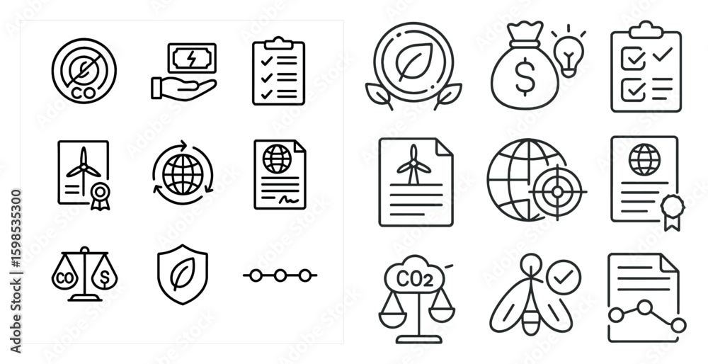 Leinwandbilder The image is a collection of various icons and symbols, including a dollar sign, a check mark, a globe, a shield, and a clock. The icons are arranged in a grid, with some overlapping each other