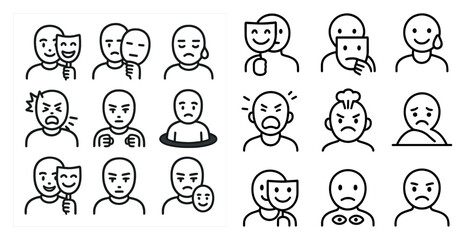 The image is a collection of various faces with different expressions. Some of the faces are smiling, while others are frowning or looking sad. Scene is one of a range of emotions