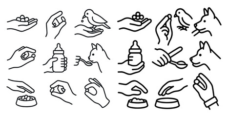 Set of images of people holding pets and feeding them. The mood of the images is caring and nurturing