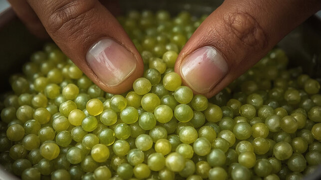 green peas in hand